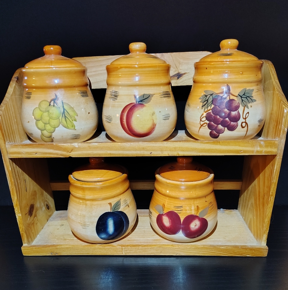 Alco Ceramic Industries Canisters X 5 With Shelf. No Chips. #42
